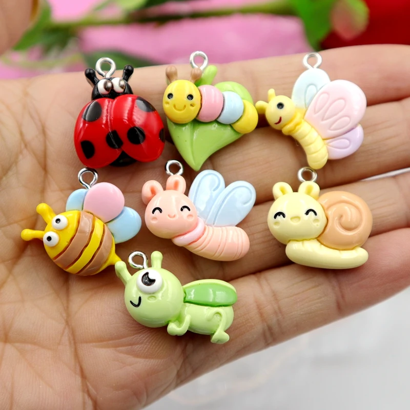 10PCS New Insect Resin Pendant Kawaii Fashion Flat Back Charm Dangle DIY Earrings Bracelet Necklace Keychain Accessories S74
