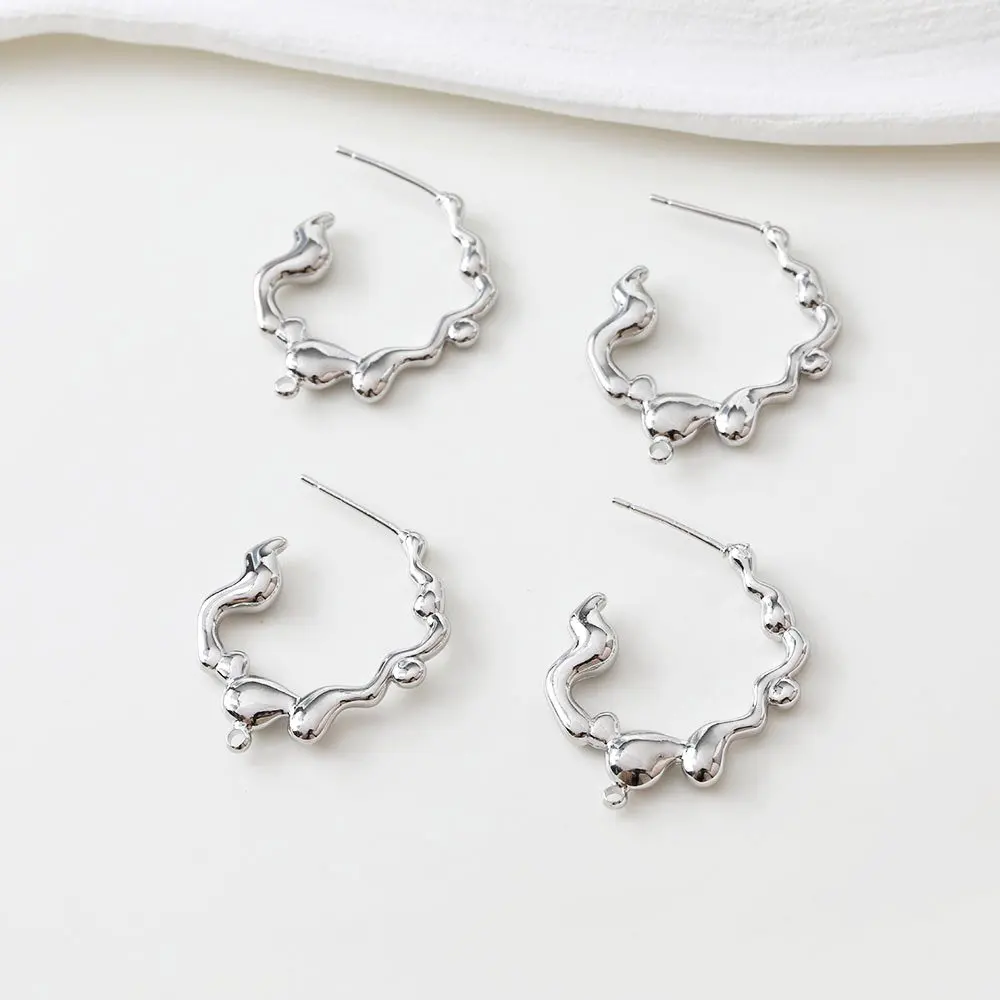 2PCS 22*27mm 14k Gold Plated Irregular Studs Earrings Sling Silver Pins for Jewelry Findings DIY Supplies Handmade Accessories