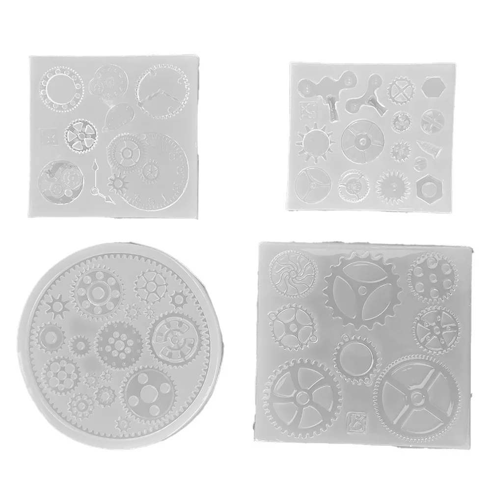 4pcs Food Grade Silicone Gear Silicone Mold Transparent 3D Shape Fondant Silicone Mold Clock Wheel Cogs Mechanical Gear
