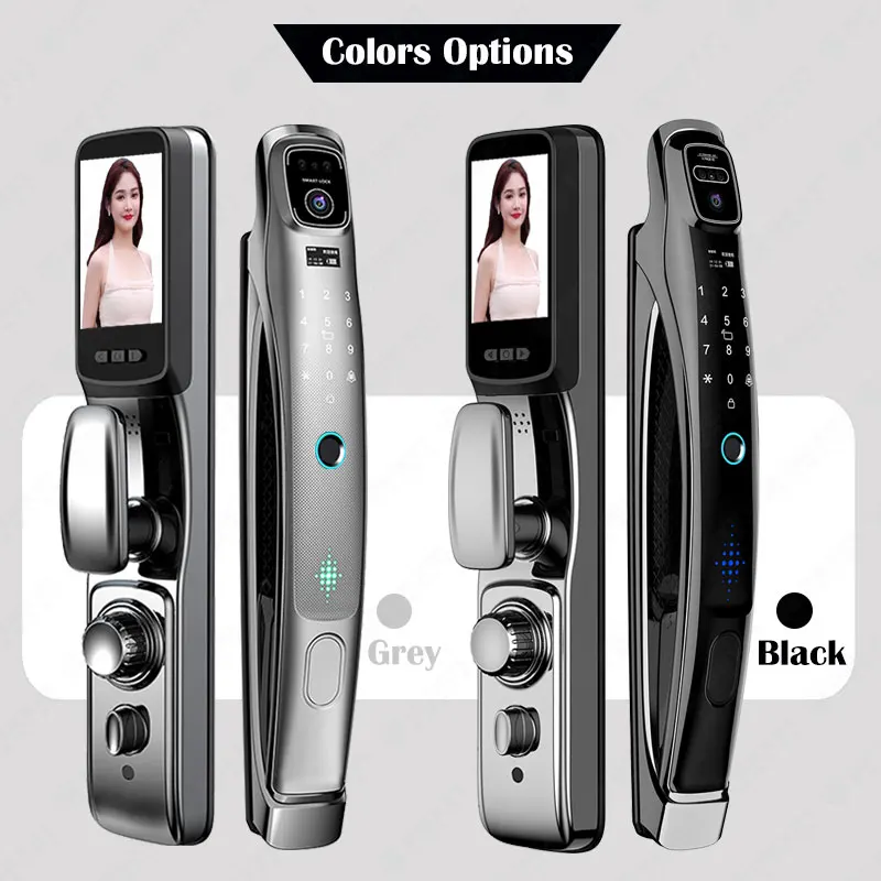 Visual Intercom 3D Face Recognition Digital Smart Door Lock with Tuya Wifi Home Waterproof Fingerprint Code Multilingual Voice