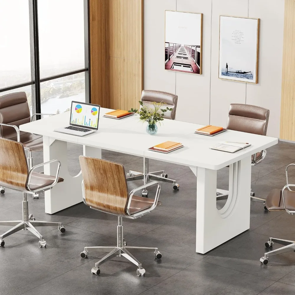 Modern Executive Desk, 70.9" Large Office Computer Desk, Conference Table Meeting Room Table, Simple White Workstation Business