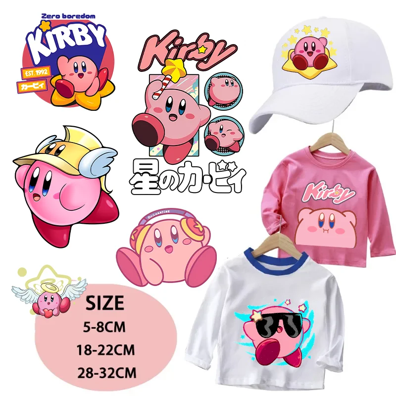 Kirbys Cartoon Iron on Patches for Clothing Kawaii DIY Heat Transfer Stickers Adult Kids Clothes Custom Sticker Applique Gift