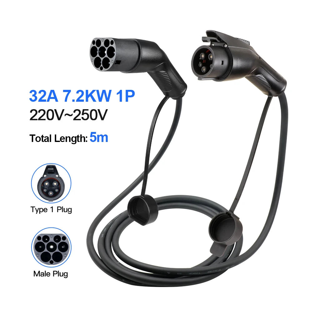 電気自動車用EV充電ケーブル 5m 16A Type2 to Type1