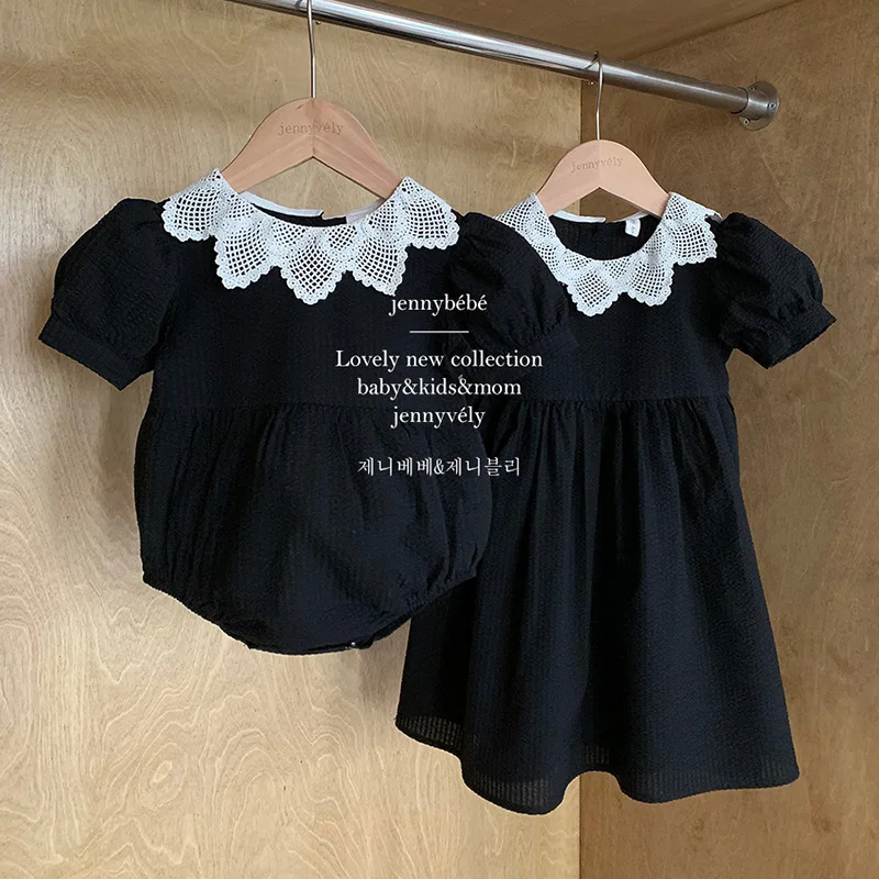 High Quality Toddler Girls Dress Summer Short Puff Sleeve Infant Baby Bodysuit Sweet Lace Collar Newborn Clothes Children Dress