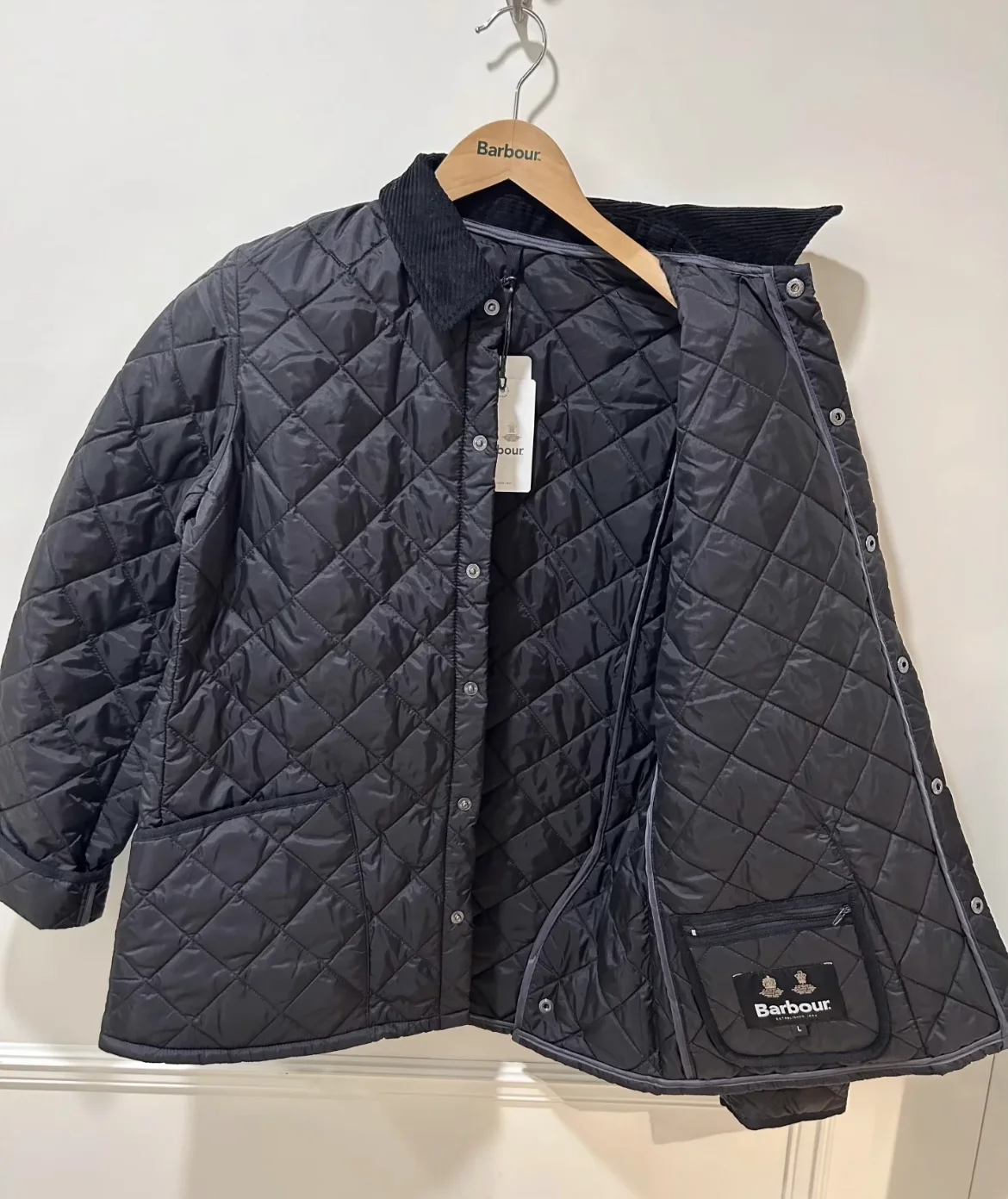 Barbour mid-length cotton jacket for women 2024 autumn and winter new corduroy collar diamond plaid jacket