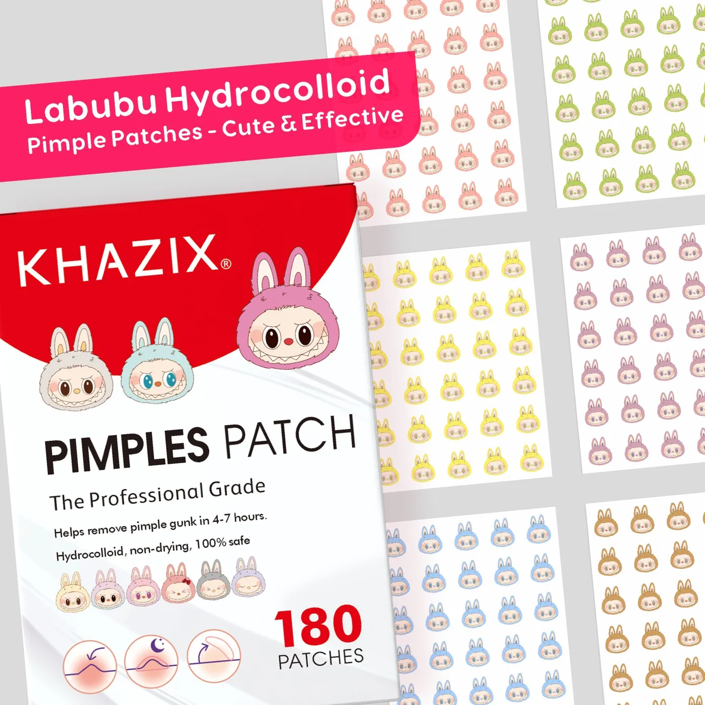 180 رقع حب الشباب الكرتونية، رقع حب الشباب للوجه، رقع حب الشباب تغطي علامات حب الشباب والعيوب المخفية