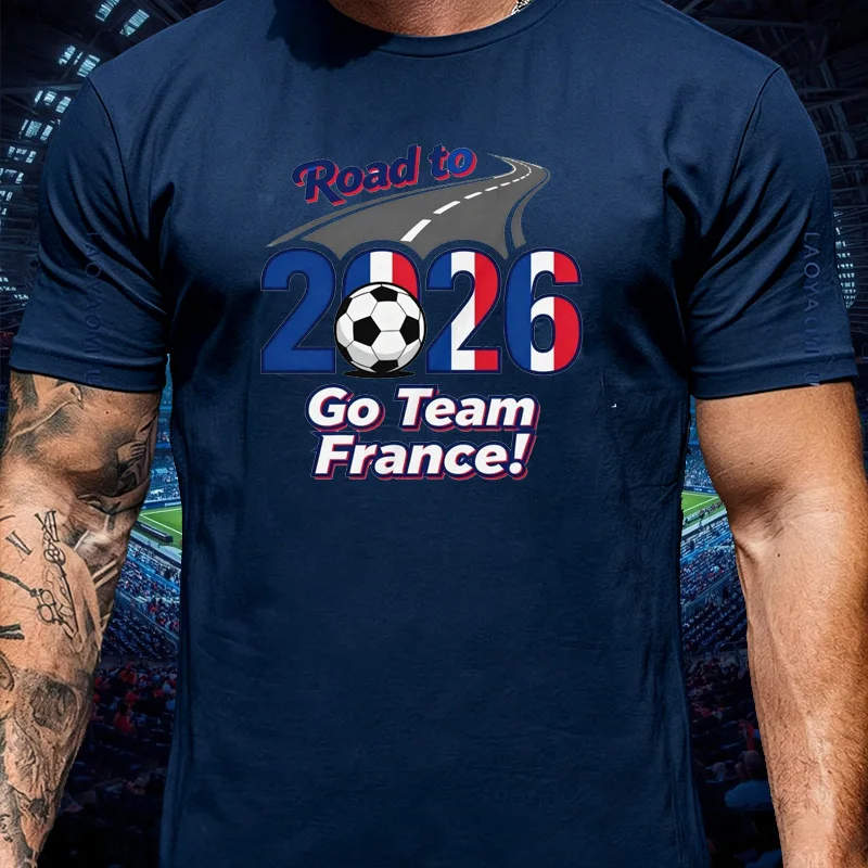 USA Mexico Canada Football Tour Road To 2026 Slogan Go Team France Asphalt Road Pattern Tricolor 2026 Number Center Soccer Ball