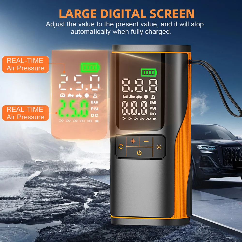 Wireless Portable Tire Inflator 6000mAh Air Pump Digital LED Auto Stop Power Bank for Car Motorcycle Bike Ball Swim Ring
