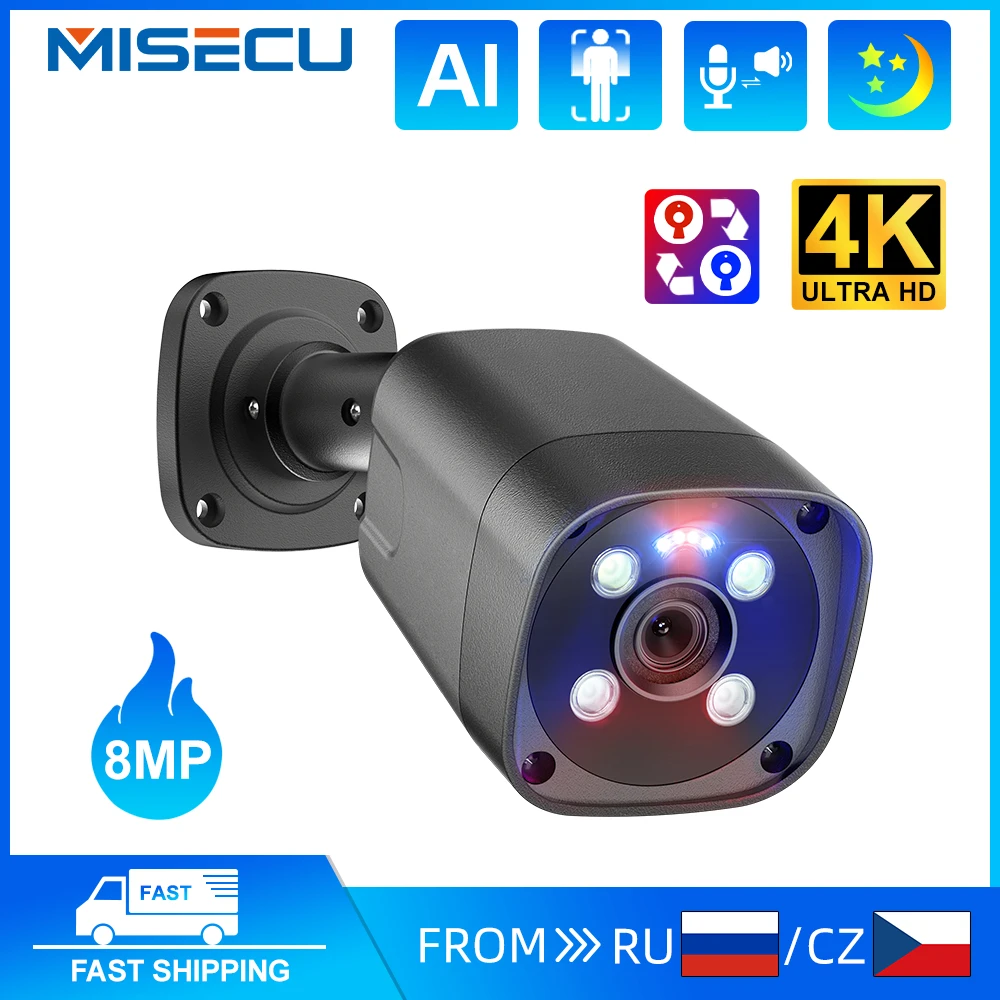 

MISECU 4MP 8MP IP Camera Security Protection Full Color Night Vision Two Way Audio Waterproof Video Surveillance POE H.265 Onvif