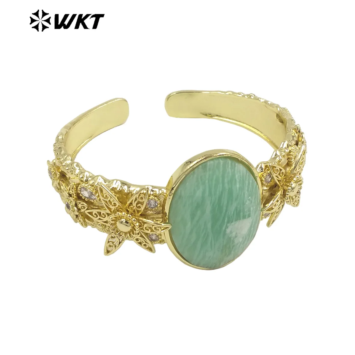 WT-B630 WKT New Handmade Lace Design natural gemstone Bracelets Exquisite Amazonite Gemstone Energy bracelets