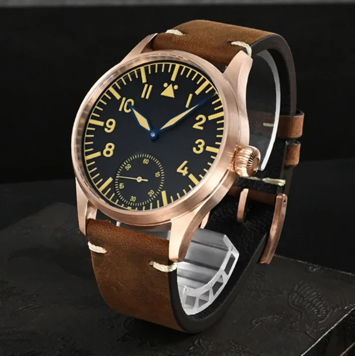 

San Martin Мужские часы-пилот 41 мм Бронзовые механические наручные часы Простые сапфировые 10 бар Водонепроницаемые C3 Светящиеся ST3621