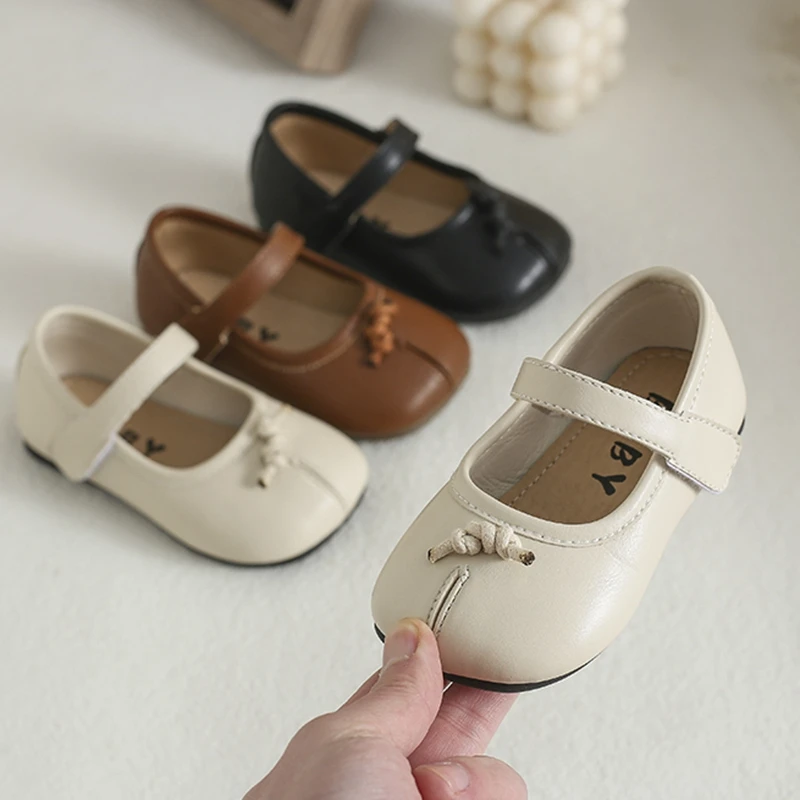 12-15.5cm Infant Leather Shoes For Little Princess First Birthday Wedding Party,Solid Soft Bowtie Wide Toe Kids Girl Spring Shoe