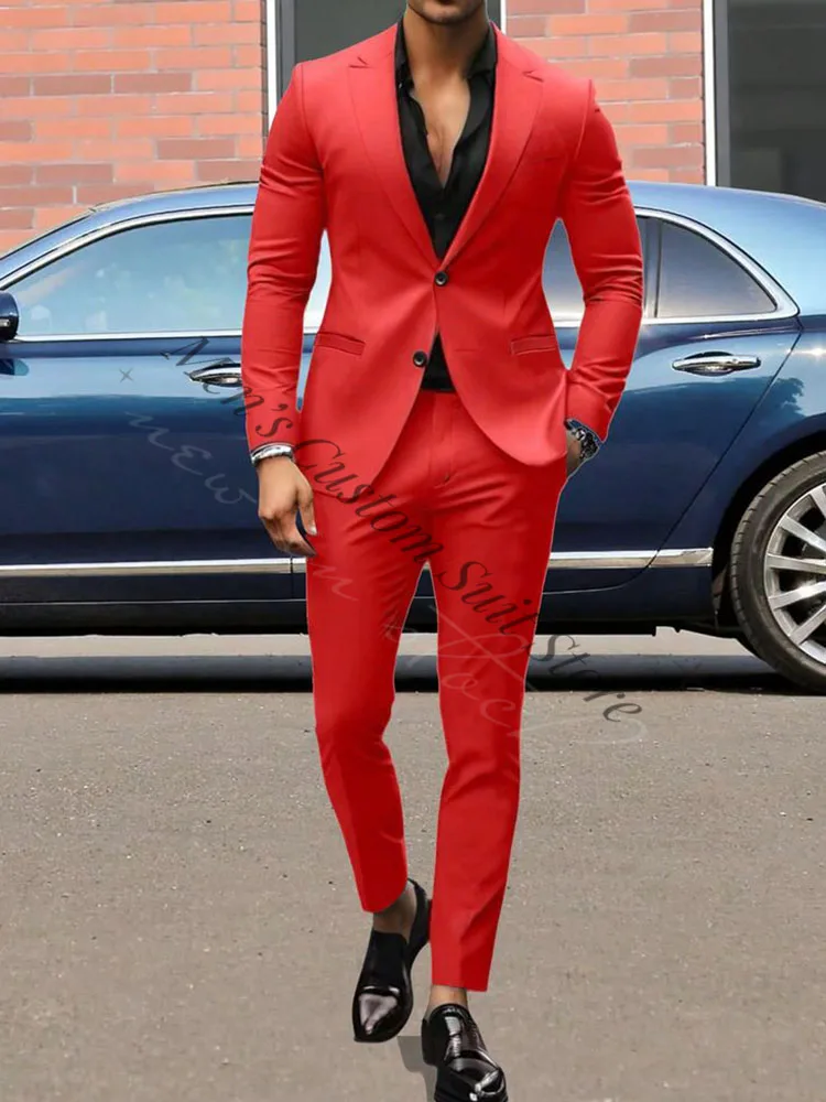 Classic Red Men's Suit 2 Piece (Blazer+Pant) Street Style Dinner Party Bespoke Wear Formal Fashion Prom Groomsmen Elegant suits