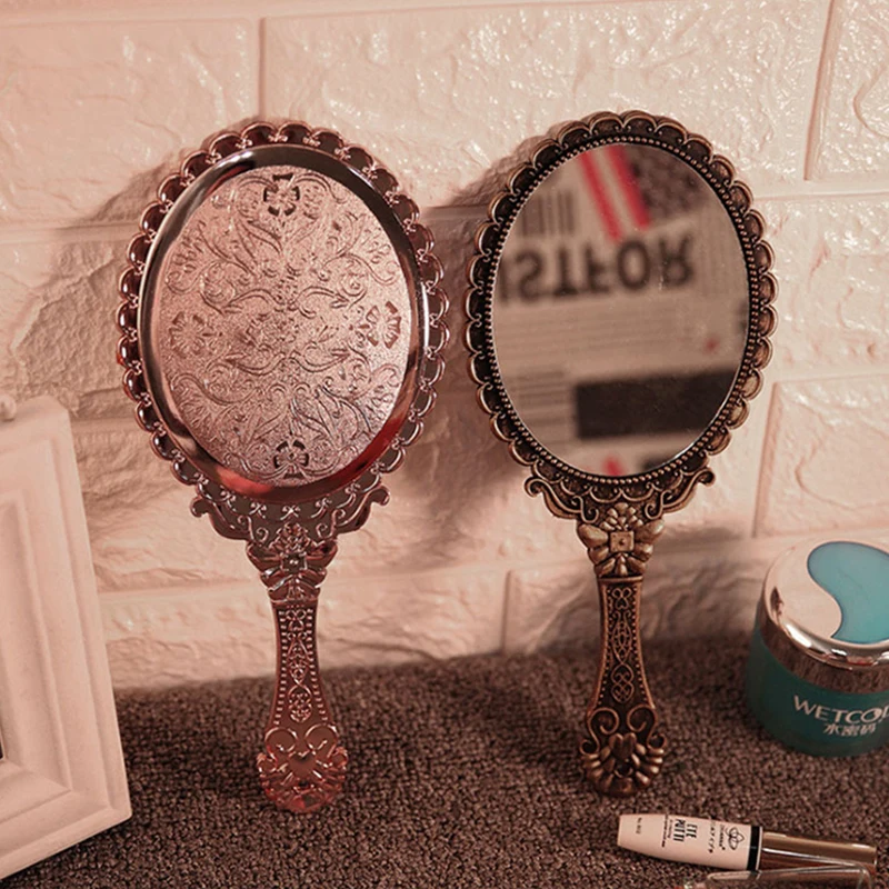 Vintage Carved Handheld Vanity Mirror Makeup Mirror Hand Mirror Handle Cosmetic