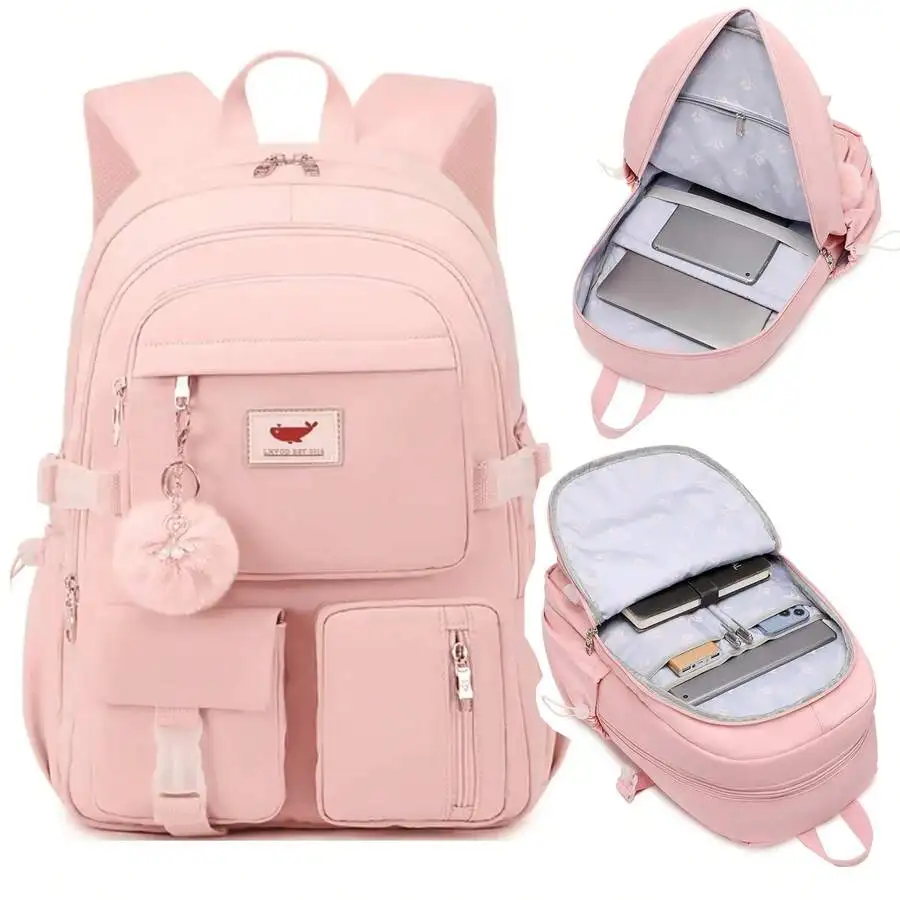 Laptop Backpack 15.6 Inches University Backpack Travel Backpack Large Schoolbag Suitable For Ladies, Pink, Ladies Laptop Schoolb