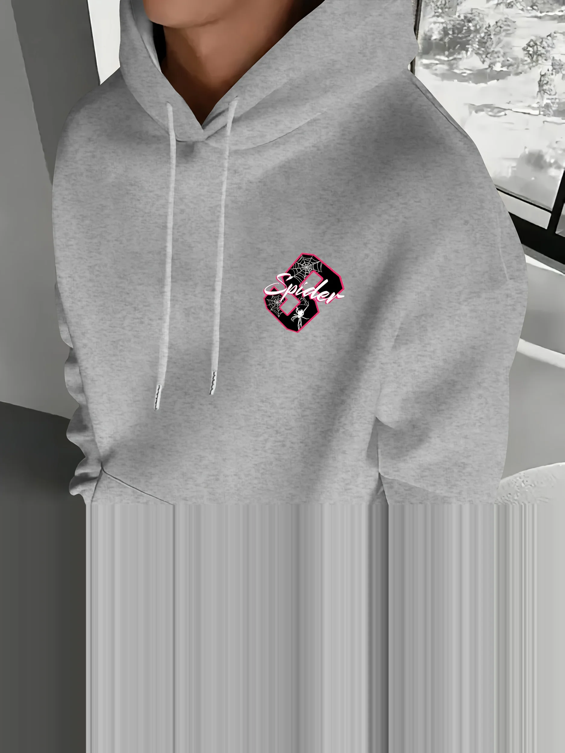 Autumn/Winter Trendy Men's Casual Street Style Spider Print Hooded Sweatshirt for Commuting Street Strolling and Home Wear