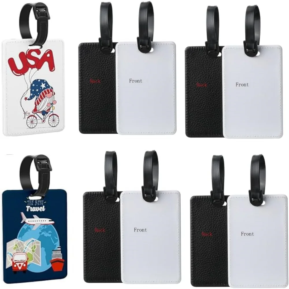 

30 Pack Rectangle Shape Sublimation Blank Luggage Tags Label Tag DIY Heat Transfer Single Sided White PU Leather with Strap
