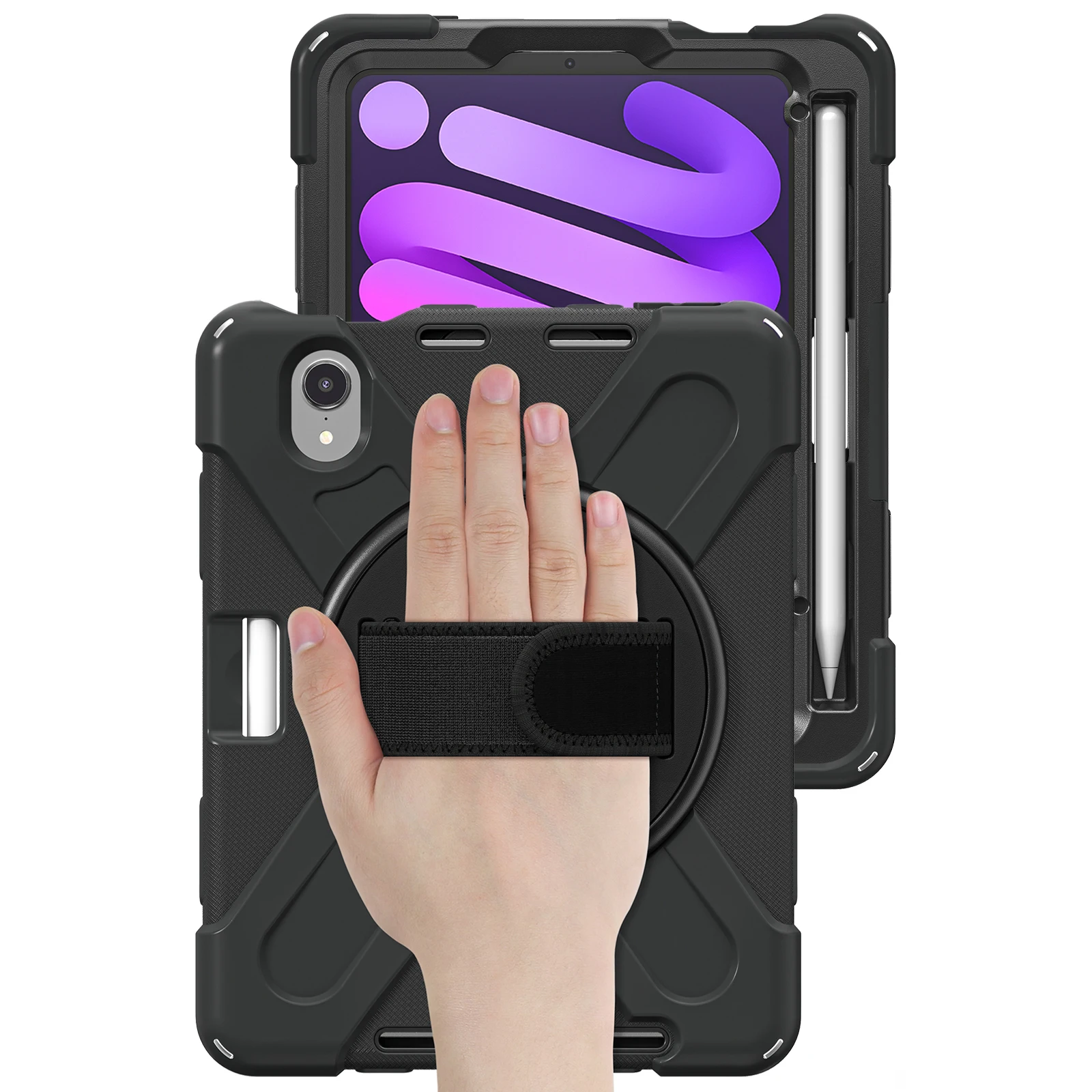 غطاء حماية مدرع مضاد للصدمات لجهاز iPad Mini 7 A17 Pro Mini 6 مع حامل قلم رصاص وحزام كتف وحزام راحة اليد #4
