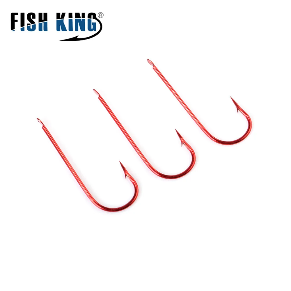 

FISH KING 50Pcs Long Red Fishing Hook 6#-16# Barbed Fishhook High Carbon Steel Fishhook Bent Baitholder Ringed Carp Hook Tackle