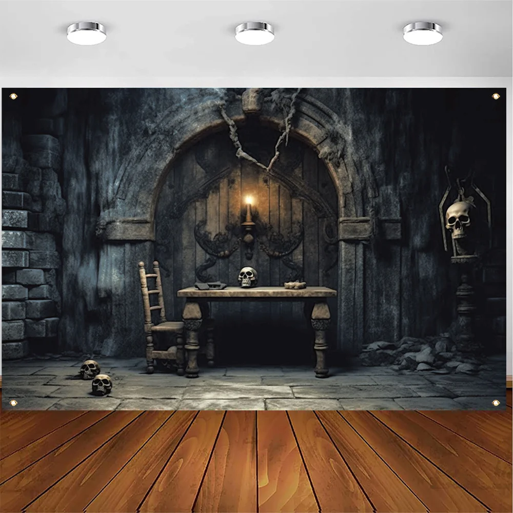 1 Stück, Halloween Polyester dekorative Banner, Retro Dungeon Fotografie Hintergrund Stoff, Halloween Happy Horror Thriller