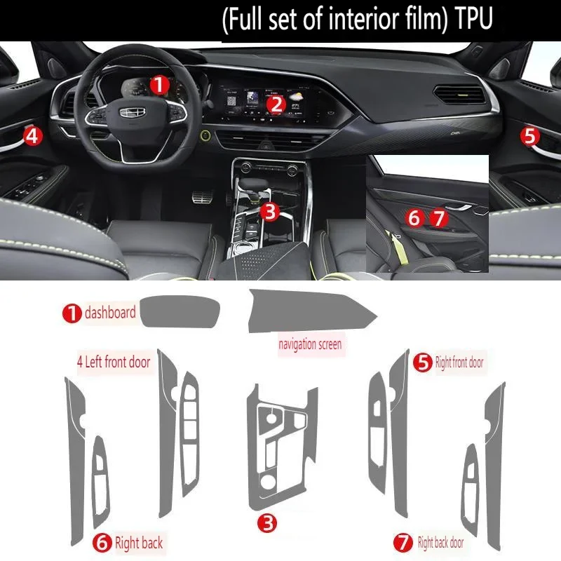 

Tpu Transparent Film for Geely Tugella 2021 Interior Decor Protector Sticker Center Control Door Navigator Panel Car Accessories