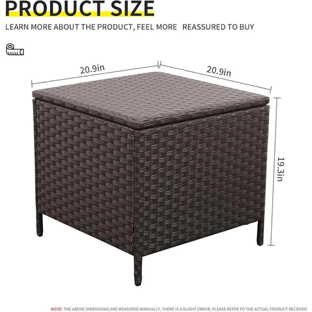 Outdoor Wicker Storage Side Table, Square Container for Furniture Covers, Toys, and Gardening Tools