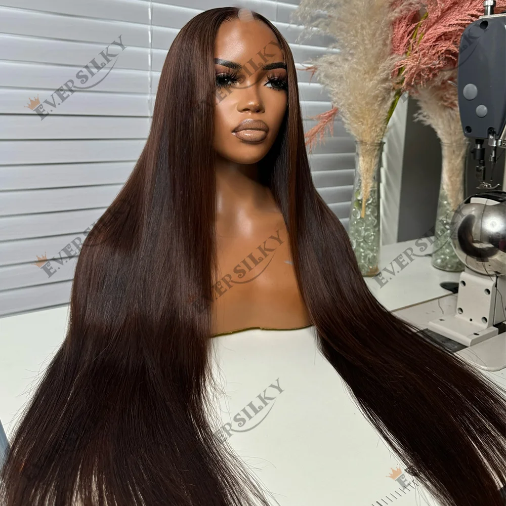 

Super Long Chocolate Brown Silk Straight V Part Wig 100% Virgin Human Hair Wigs Natural U Part Wigs Easy Wear Half Wigs Full End