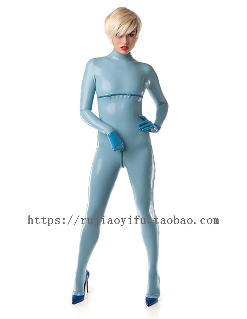 

Latex catsuit pure natural latex jumpsuit body suit tights sky blue custom-made custom postage