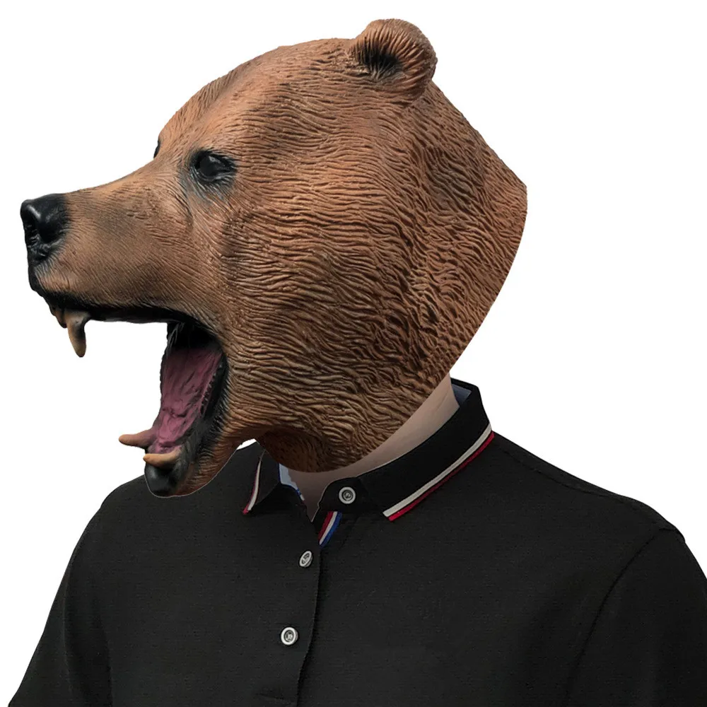 Braunbär Tierkopf Latexmaske Halloween Wildes Waldtier Kostüm Grizzlybär Überkopfmaske für Erwachsene – Detail 2