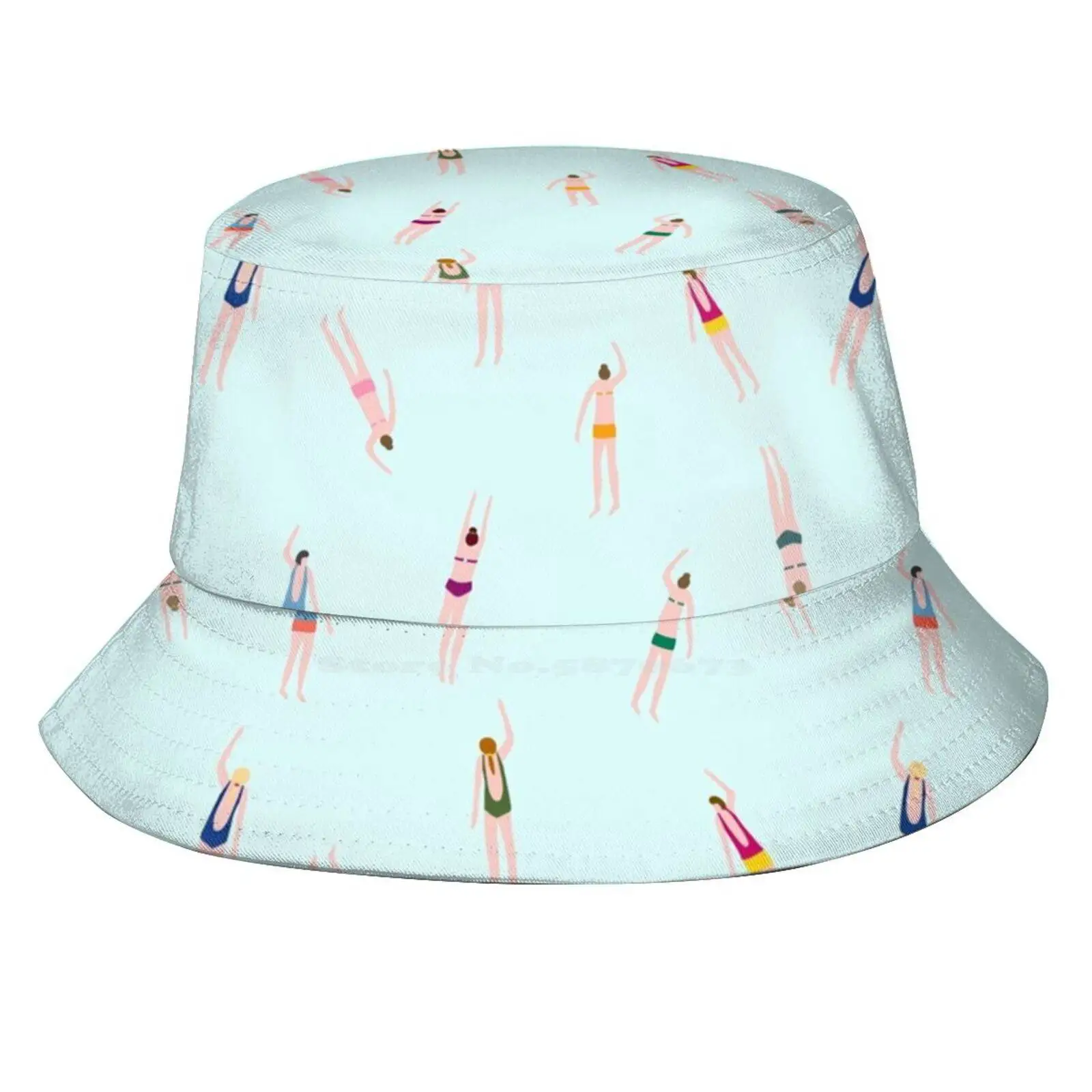 Swimmers In The Pool Sun Cap Fisherman Hat Bucket Hats Swimmers Sea Swimsuit Swimming Suit Summer Water Vintage Retro Pastel