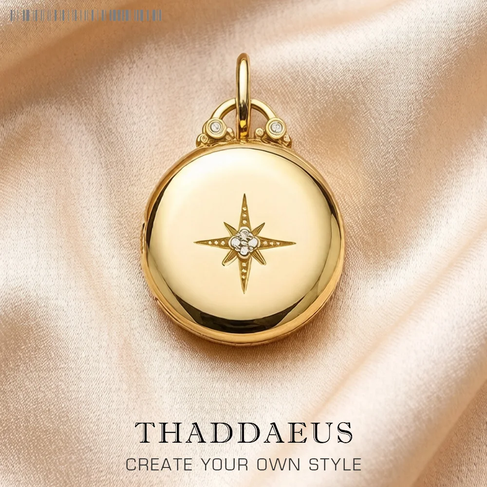 Medaillón redondo con medallón de estrella, joyería de plata de ley 925 nueva, accesorio europeo, regalo para mujer y hombre