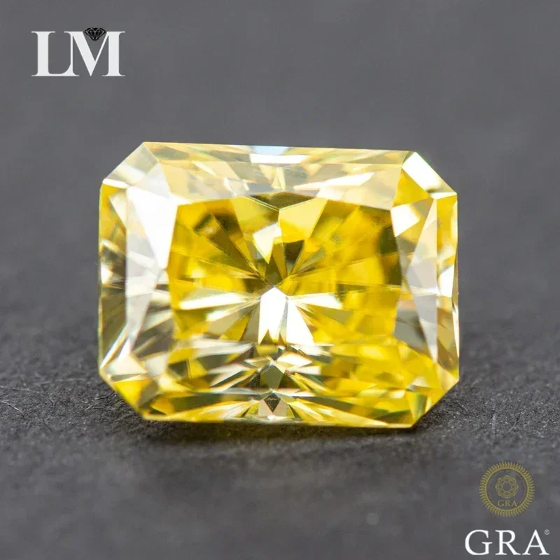 

Moissanite Gemstone Radiant Cut Lemon Yellow Color Lab Grown Diamond for Diy Charms Jewelry Making Material with GRA Certificate