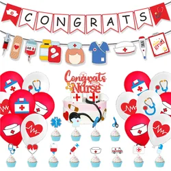 Doctor Nurse Graduation Theme CONGRATS Banners Cupcake Topper Balloon for Happy Nurse's Day Graduated Party Photo Props Decor
