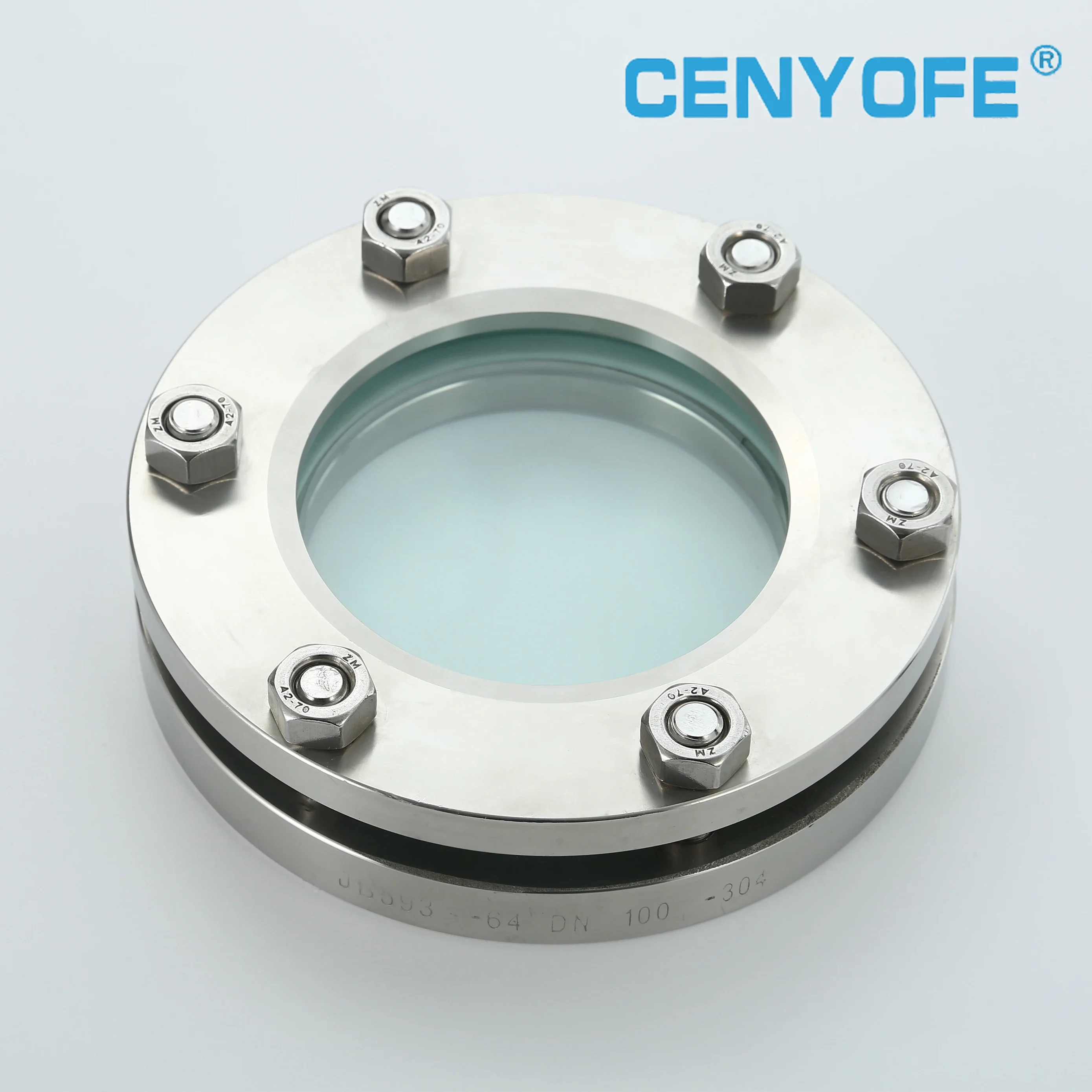 Roestvrijstalen flensspiegel observatie rechtdoor kijkbeker met lamp binnenglas zeshoekig mangat