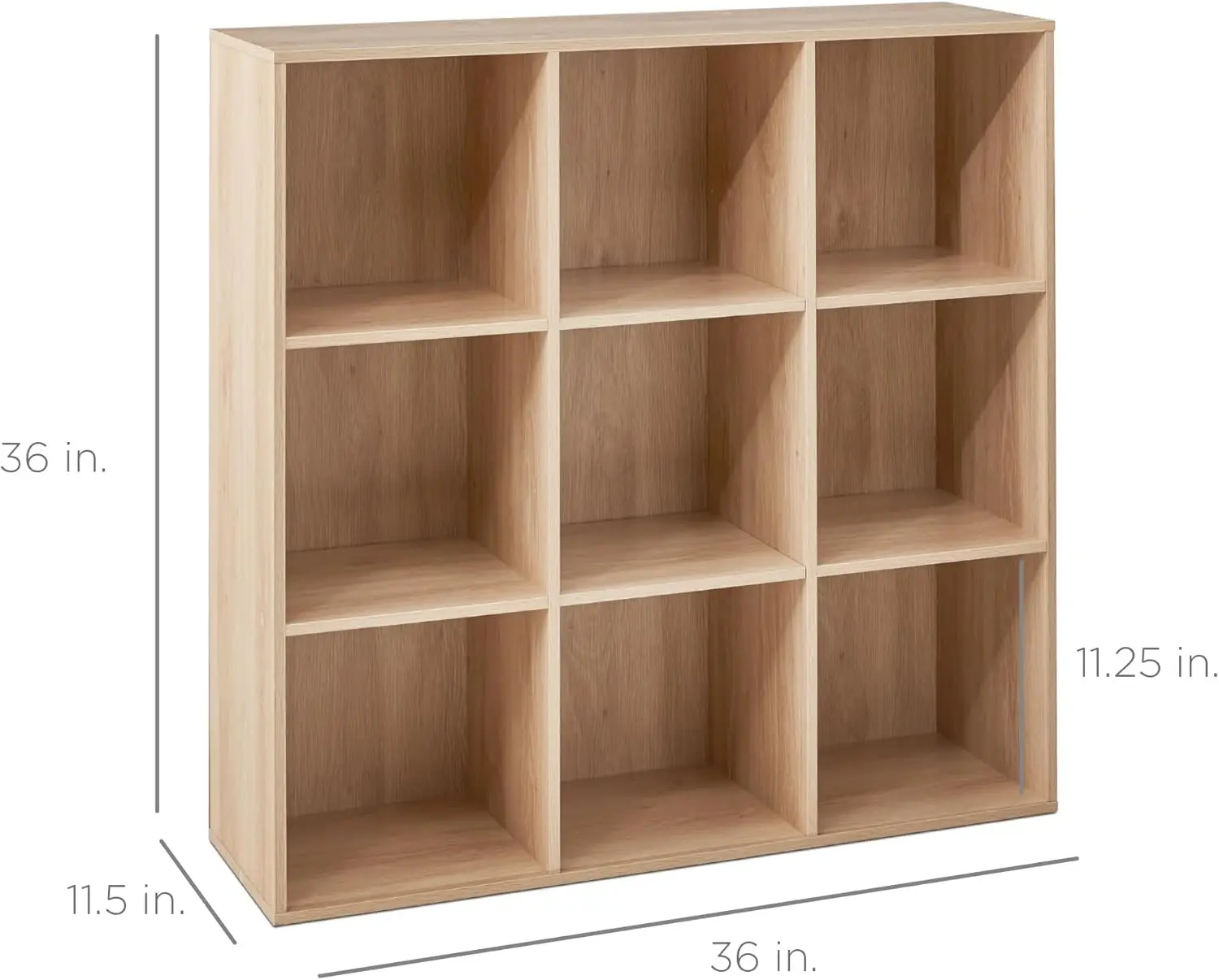 9-Cube Storage Organizer, 11in Shelf Opening, Bookcase, Display Shelf, Customizable w/ 3 Removable Back Panels - Light Oak