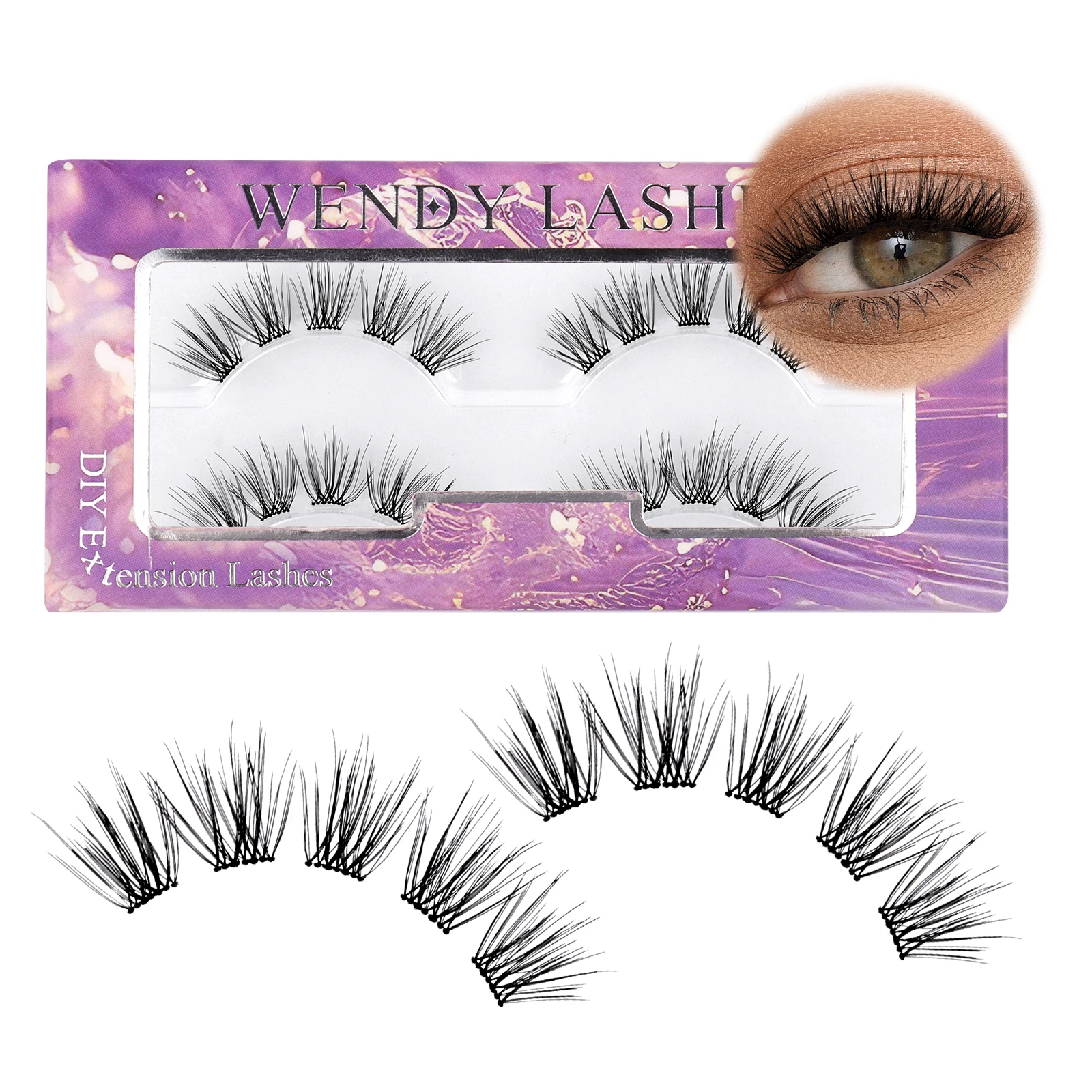 Wendy Lashes 2 Pairs Eyelashes Transparent Stalk Invisible Natural Wispy Fluffy Strip Reusable Lashes Extensions False Lashes