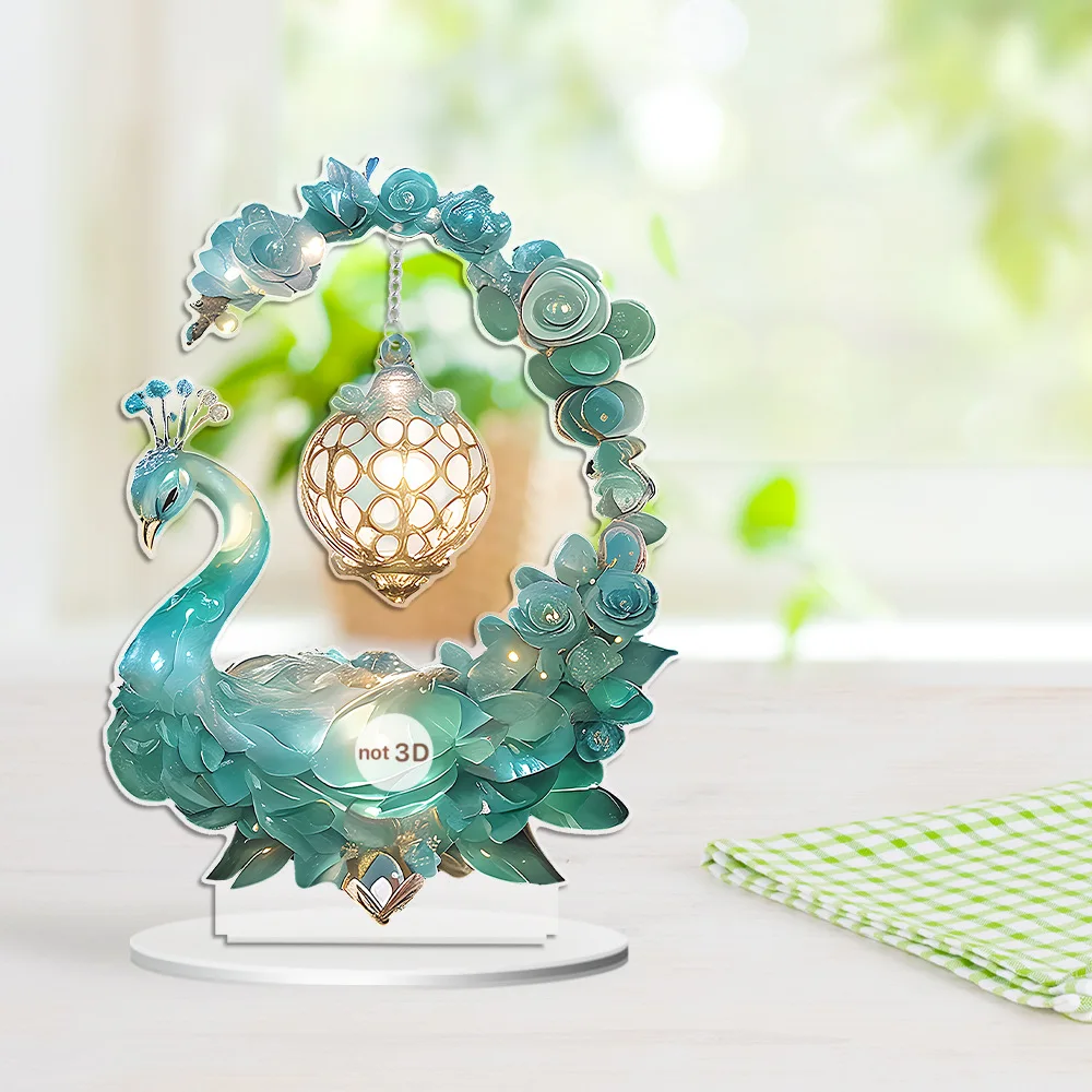 

Moon Festival blue crystal peacock desktop decoration Alec waterproof and wear-resistant desk counter pendant ornament