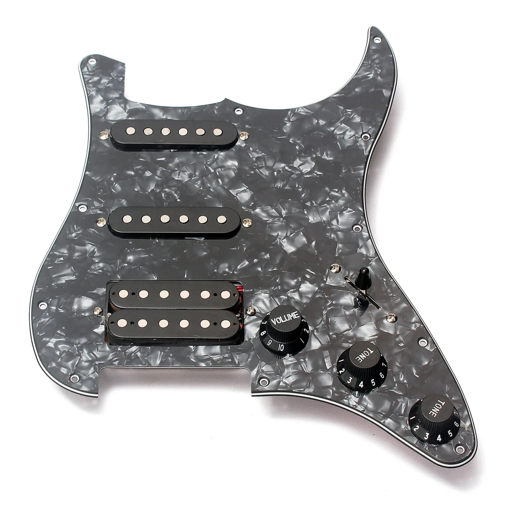 

Electric Guitar Pickguard 3-ply SSH Loaded Prewired Humbucker Pickups Set, Black Pearl, Plastic & Copper, 11 Screw Hole, 48mm