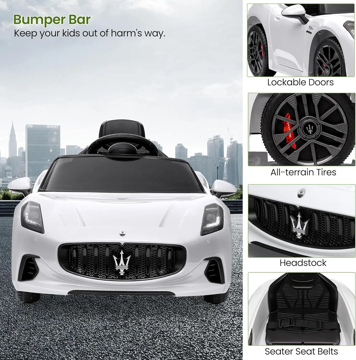 Kids Electric Ride on Car 12v Battery Powered Toy Car with Remote Control Slow Start Shock Absorbers Lockable Doors Safety Belts