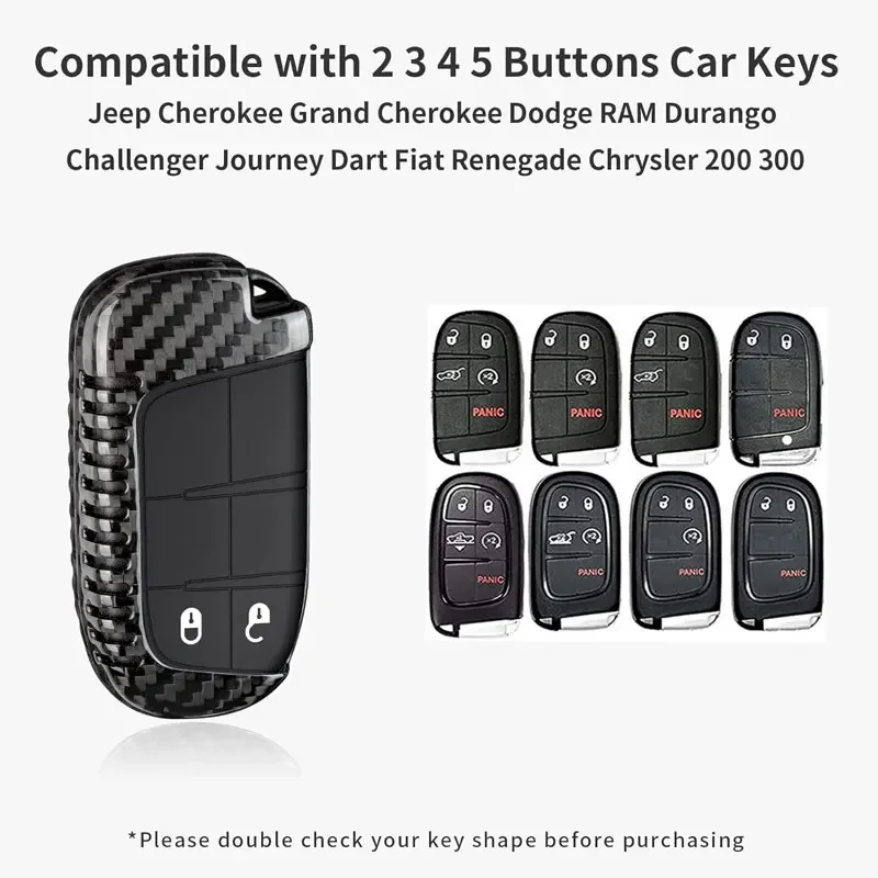 Carbon Fiber Key Fob Cover Case Protector For Jeep Cherokee Grand Cherokee Dodge RAM Durango Challenger Renegade Chrysler