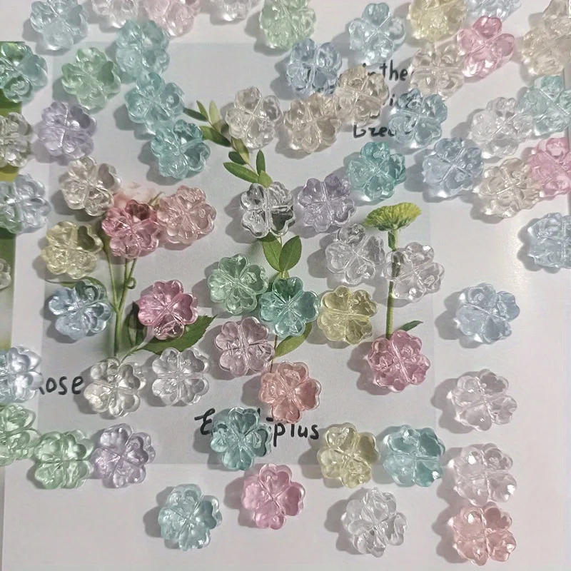 32Pcs， Clover, Transparent, Flowers, Flat, Jewelry Accessories, DIY, Pendant, Jewelry Making Supplies