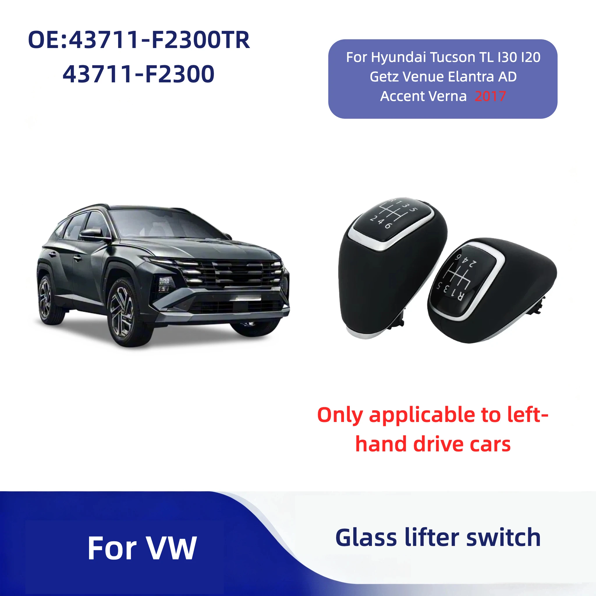 Gear Shift Knob Interior Leather For Hyundai Tucson TL I20 I30 Getz Venue Elantra AD Accent Verna 43711-F2300TRY 43711F2300