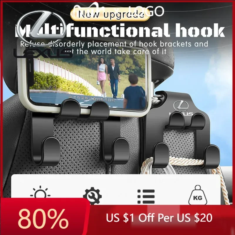 

Новые наклейки для интерьера автомобиля 2026 года: крючок на подголовник из ABS-пластика с высокой нагрузочной способностью для Lexus GX470, CT200H, IS300H, IS200, IS250, RX350, RX, GX460, NX2