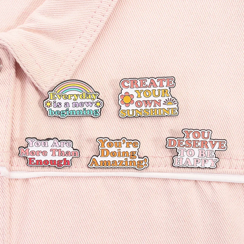 Positive energy inspirational quotes Alloy Drip Oil Brooch Cartoon rainbow letter shaped pin  Lapel Badge Jewelry Gifts