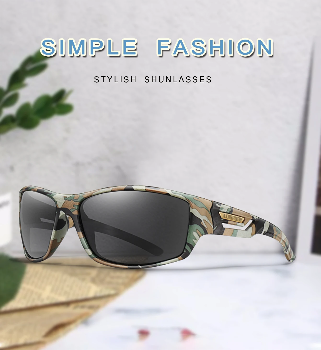 Polarisierte Sonnenbrille für Herren, Camo, Militär-Stil, Festival-Geschenke, UV400, zum Radfahren, Reiten, Laufen, Angeln und Autofahren – Detail 1