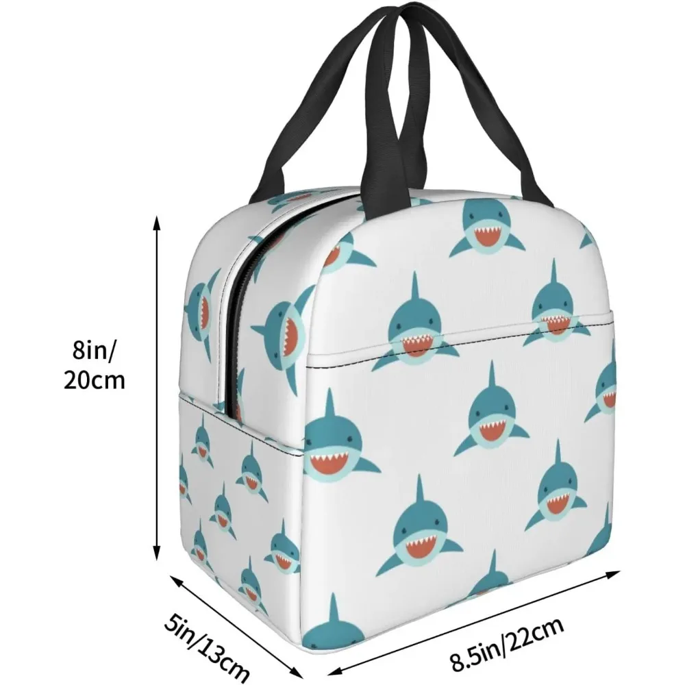 حقيبة غداء كرتونية لطيفة على شكل قرش للنساء والرجال، حاوية علب غداء معزولة على شكل سمكة قابلة لإعادة الاستخدام مع جيب أمامي للعمل والنزهات والسفر #4