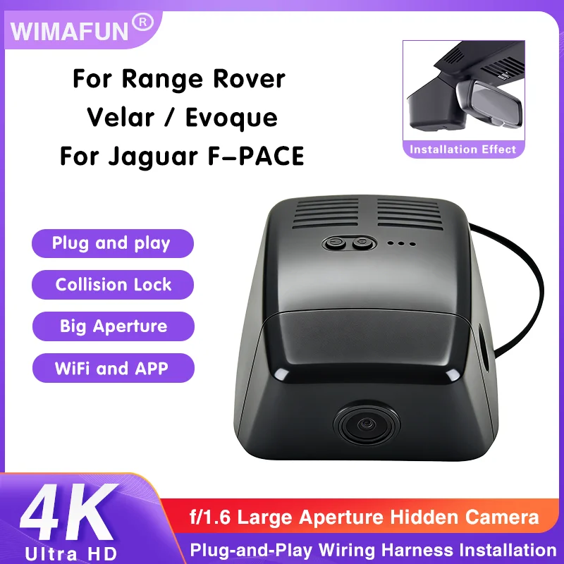 4K Ultra HD Dash Cam with WiFi for Range Rover Evoque Velar 2019-2020 Jaguar F-TYPE 2021 Plug And Play Car Camera