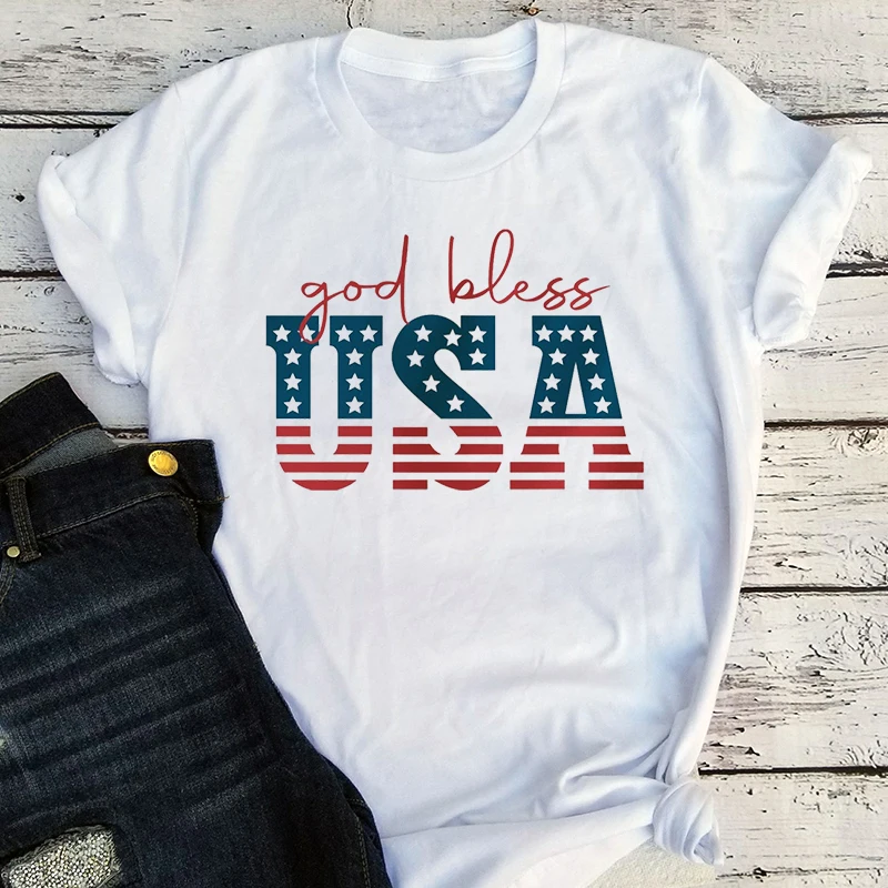 

God Bless T Shirts Vintage 4th of July Shirt Fourth of July Top Patriotic Tee Independence Day Women Clothes Gothic