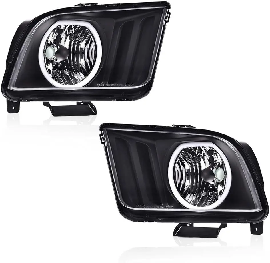 

LED DRL Headlights, Compatible with Ford Mustang 2005 2006 2007 2008 2009 Bumper Headlamp, Clear lens Black Housing Amber Reflec