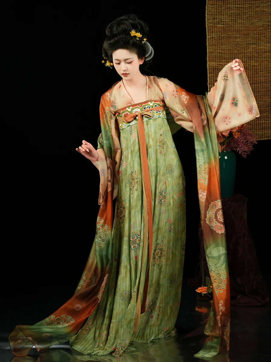 

anchi Changqing Tang Dynas Sle Hanfu Dr Dunhuang Дышащая юбка длиной до груди с легким полиэстером